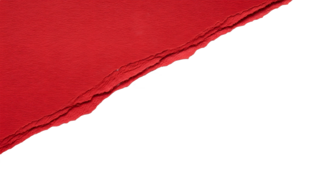 Torn red paper texture on a white background with rough edges with transparent background
