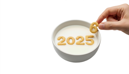 Hand placing number six into year 2025 to 2026 with transparent background