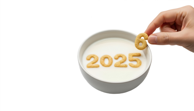 Hand placing number six into year 2025 to 2026 with transparent background