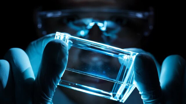 Engineer manipulating a nanocoating material on a sleek surface illustrating cuttingedge developments in materials science and nanotechnology.