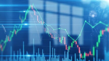 Dynamic stock market analysis video with fluctuating graphs and data visualization elements - Powered by Adobe
