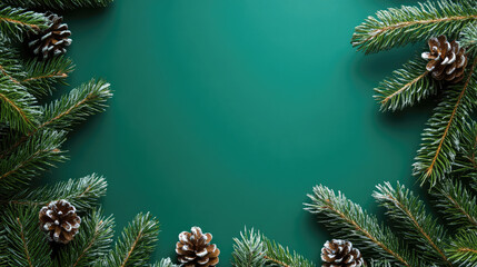 Festive Christmas card templates with pine branches and emerald green background