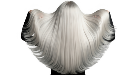Spectral ethereal ghost figure made of flowing strands of pearlescent hair. Translucent ghost with a wispy form made of light-colored hair. Otherworldly ghost creature with hair body.