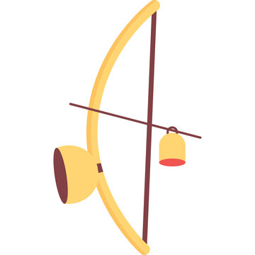 Berimbau Musical Instrument With Yellow Gourd And Red Bell On A Transparent Background