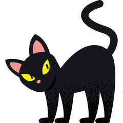 Black Cat With Yellow Eyes Standing On A White Background With A Transparent Background