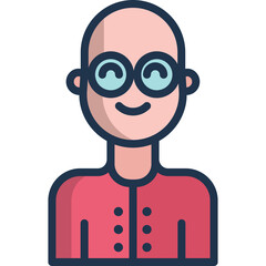 Bald Man Wearing Round Glasses and a Red Collared Shirt Smiling Gently Against a Transparent Background Ideal for Iconography and Digital Graphics