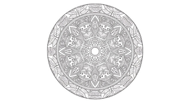 Intricate vector mandala design symmetrical geometric nature patterns black white