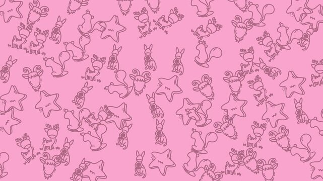 Adorable pink seamless pattern featuring cute hand-drawn animals and stars, perfect for kids' apparel, nursery decor, and whimsical designs