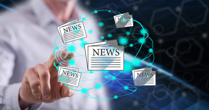 Man touching a world news concept