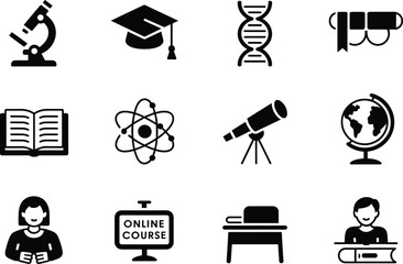 Education and Science Icons Set – Vector Symbols for Learning, Research, and Online Courses