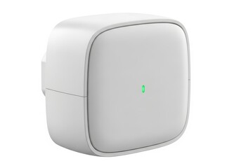 Compact electronic device with illuminated indicator light depicted against a white background