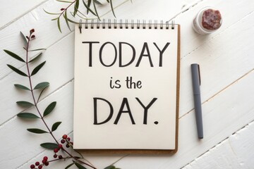 A Notebook with the Text Today is the Day on Wooden Surface