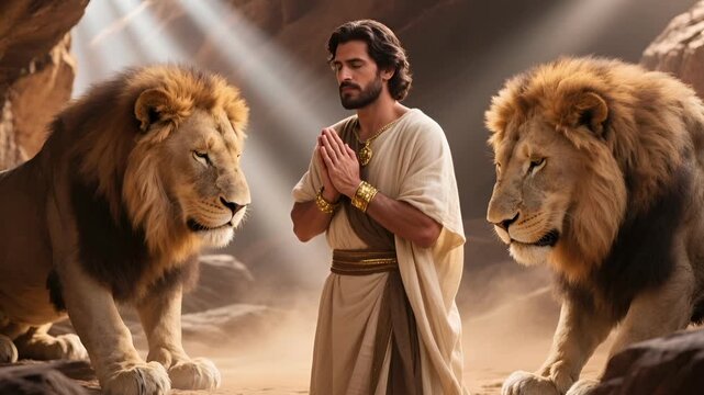 Daniel Standing Calm as Lions Bow Their Heads Before an Invisible Presence