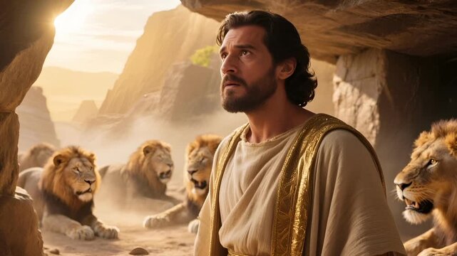 Daniel Standing Calm as Lions Bow Their Heads Before an Invisible Presence