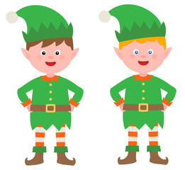 Two Cartoon Elves Standing, Christmas Characters