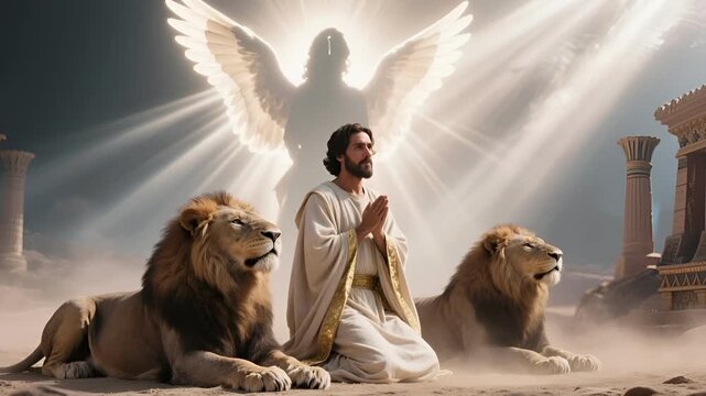 Daniel Standing Calm as Lions Bow Their Heads Before an Invisible Presence
