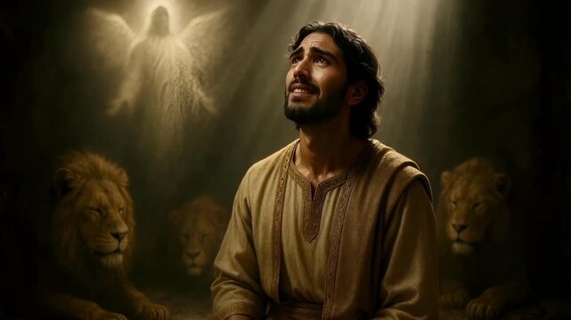 Daniel Standing Calm as Lions Bow Their Heads Before an Invisible Presence