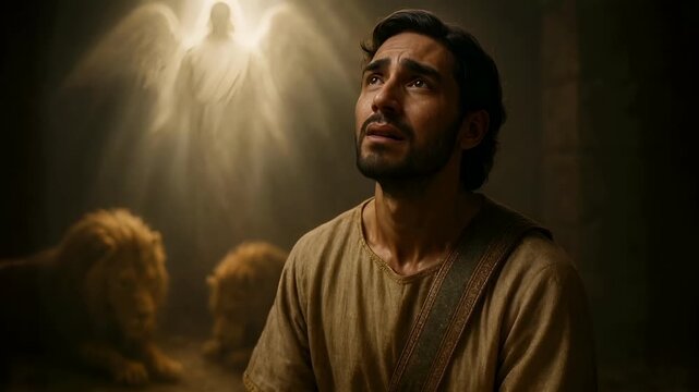 Daniel Standing Calm as Lions Bow Their Heads Before an Invisible Presence