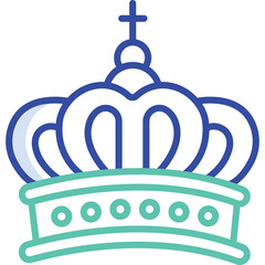 Blue and Green Outline Crown Symbol on Transparent Background Representing Royalty Authority and...