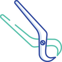 Blue and Green Outline Drawing of Pliers on Transparent Background Simple Medical Tool Icon Flat...