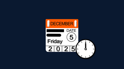 December month Friday 5 date calendar illustration. 2025 calendar and creating a stunning illustration 4k illustration.