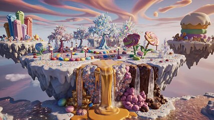 Floating candy land with syrup waterfall and sugar crystals - Powered by Adobe