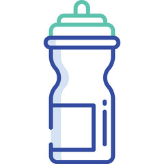 Blue and Teal Sports Water Bottle With Label Area On Transparent Background Clean Design For Hydration And Fitness Activities