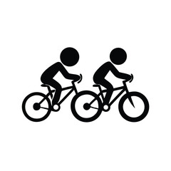 Obraz premium Two stick figures riding bicycles in black and white illustration art