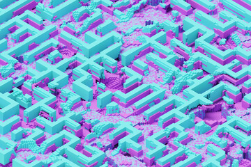 Isometric maze with intricate patterns and a three-dimensional design, offering a visually engaging and complex structure