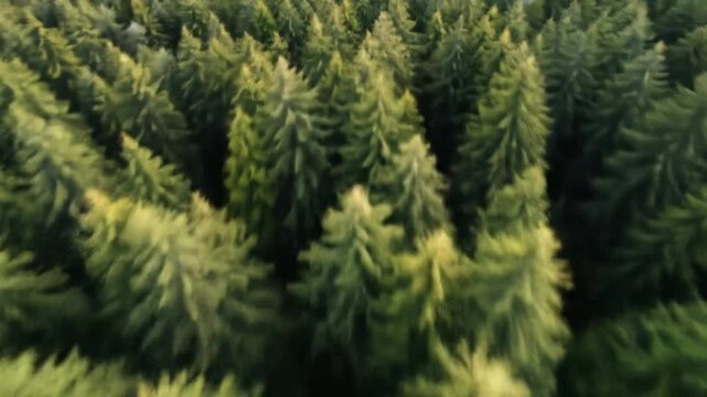 Aerial view of dense evergreen forest canopy in natural environment