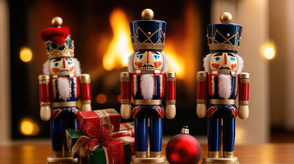 Christmas Nutcrackers by Fireplace Scene
