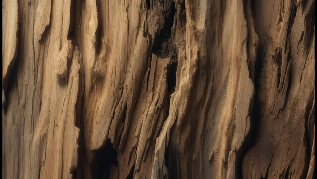 Closeup of eroded wooden trunk with deep grooves and soft shadows emphasizing natural organic texture