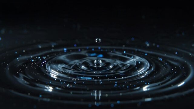 Abstract 4K 3D animation of a single water drop creating ripples on a blue liquid surface seamless loop background top view of calm and serene waves meditation