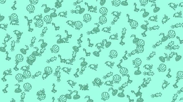 Whimsical sea life pattern with cute turtles, graceful swans, and elegant shells on a refreshing mint green background for your creative projects