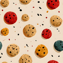 Obraz premium Soft cookie pattern. Simple cute cookie flat seamless pattern. Background for gift wrapping paper, fabric, clothes, textile, surface textures, scrapbook.