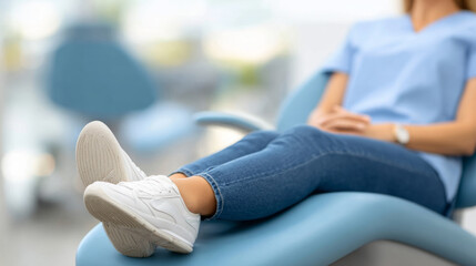 Relaxed patient reclining in modern dental chair for comfortable checkup experience