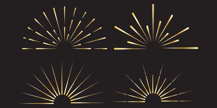 Retro Sunburst icon set, radial Sunburst element, Vintage sunburst Fireworks design isolated, Sunrise rays light burst line shine sunshine sunbeam vintage border
