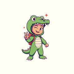 Illustration of a child wearing a crocodile costume