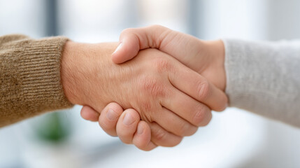 Professional handshake between colleagues in a friendly office environment