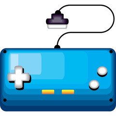 Blue Portable Video Game Console with a Wired Controller on a Transparent Background