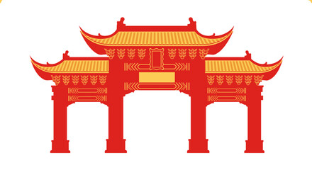 Chinese temple gate vector for New Year travel poster and Asian cultural event branding design