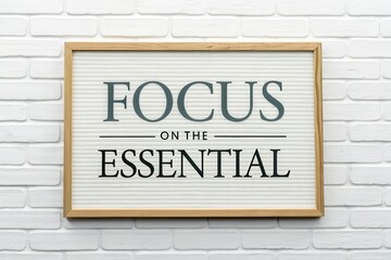 Obraz premium Wooden framed sign with text Focus on the Essential