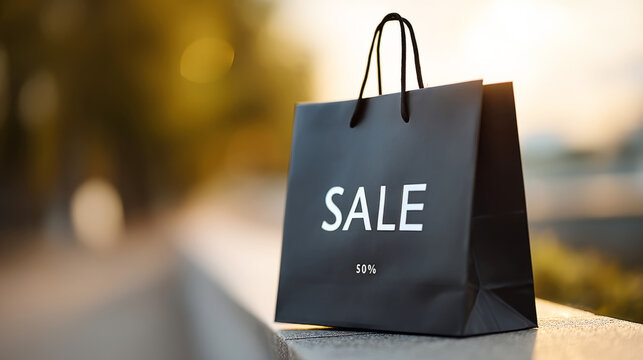 Shopping bag with sale lettering dropped in motion - retail and marketing concept