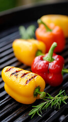 Grilled bell peppers on barbecue grill for summer cooking and outdoor dining inspiration