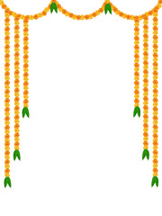 indian hindu wedding elements vector marigold floral garland vector, wedding and festival decoration, border flower decoration with transparent background	
