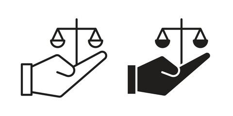 Justice scales in Hand icon. Vector linear icons. simple flat icons