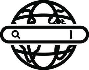Global Search Icon Illustration with Magnifying Glass on Earth Represents Online Information and Worldwide Web Access
