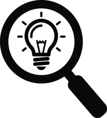 Searching for Bright Ideas Light Bulb and Magnifying Glass Combination Illustrating Discovery and Innovation in Business and Education Concepts