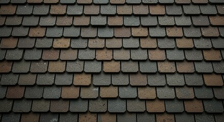 Natural stone shingles create a robust, overlapping pattern, showcasing earthy textures and varied tones. Ideal for rustic architecture and durable roofing ,surface ,material ,wall