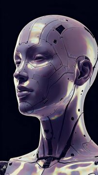 Futuristic Robotic Head With Metallic Sheen And Visible Circuits